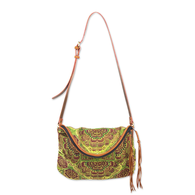 Cross Stitch Embroidered Green and Brown Shoulder Bag - Green Hmong ...