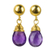 24k gold plated amethyst dangle earrings, 'Violet Sunrise' - Amethyst Briolette Earrings in 24k Gold Plated 925 Silver thumbail