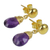 24k gold plated amethyst dangle earrings, 'Violet Sunrise' - Amethyst Briolette Earrings in 24k Gold Plated 925 Silver (image 2b) thumbail