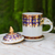 Benjarong porcelain mug, 'Thai Elixir' - White Porcelain Lidded Benjarong Mug with Gold Application (image 2b) thumbail