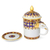 Benjarong porcelain mug, 'Thai Elixir' - White Porcelain Lidded Benjarong Mug with Gold Application