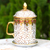 Benjarong porcelain mug, 'Thai Celebration' - Pink and Gold Flower Benjarong White Coffee Mug and Lid thumbail