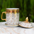 Benjarong porcelain mug, 'Thai Celebration' - Pink and Gold Flower Benjarong White Coffee Mug and Lid (image 2b) thumbail