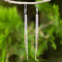 Yellow sapphire waterfall earrings, 'Power of Nature' - Long Sterling Silver and Yellow Sapphire Waterfall Earrings