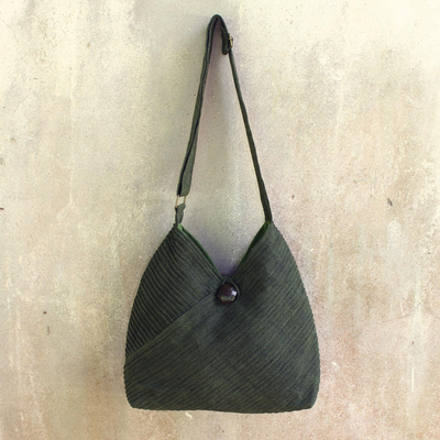 Cotton hobo bag with coin purse, 'Surreal Green' - Leaf Green Cotton Hobo Style Handbag with Coin Purse