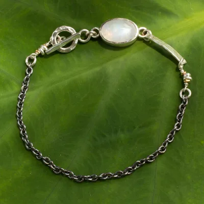 Rainbow moonstone pendant bracelet, 'Midnight Dreamer' - Modern Hand Crafted Sterling Silver Bracelet with Moostone a