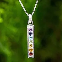 Multigemstone chakra pendant necklace, 'Chakra Honor'