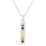 Multigemstone chakra pendant necklace, 'Chakra Honor' - Multiple Gemstones on Sterling Silver Bar Chakra Necklace