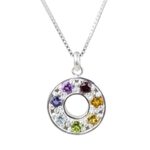 Multigemstone chakra pendant necklace, 'Chakra Honor Wheel' - Artisan Crafted Silver and Gemstone Chakra Pendant Necklace