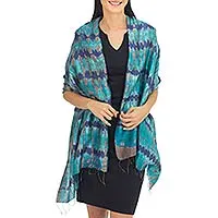 Silk shawl, Teal Reflecting Pools