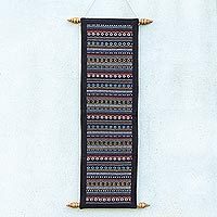 Cotton wall hanging, 'Thai Naga' - Hand Loomed Cotton Multicolored Thai Style Wall Hanging