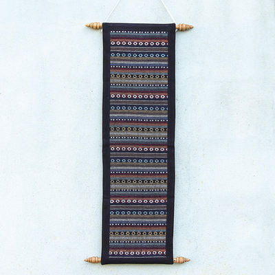 Cotton wall hanging, 'Thai Naga' - Hand Loomed Cotton Multicolored Thai Style Wall Hanging
