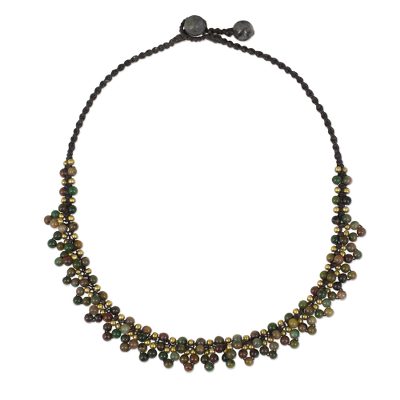 Jasper and Brass Beaded Ethnic Style Necklace