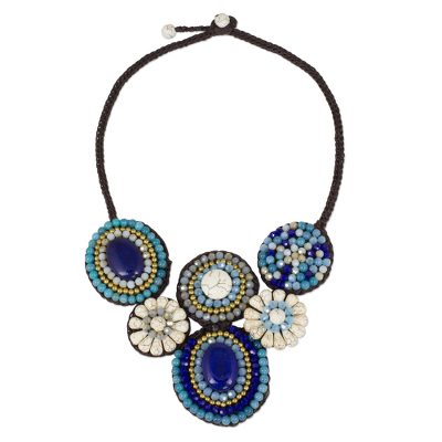 Blue and White Beaded Necklace Thai Ethnic Style