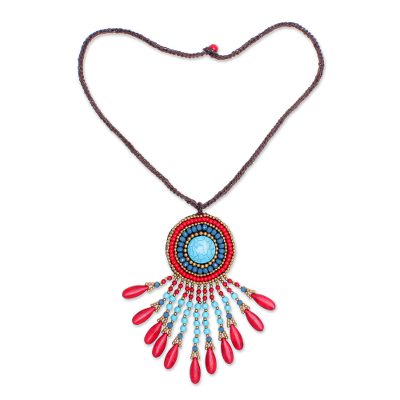 Blue Orange Bohemian Style Beaded Necklace from Thailand
