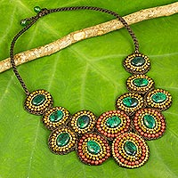 Quartz beaded pendant necklace, 'Tribal Forests'