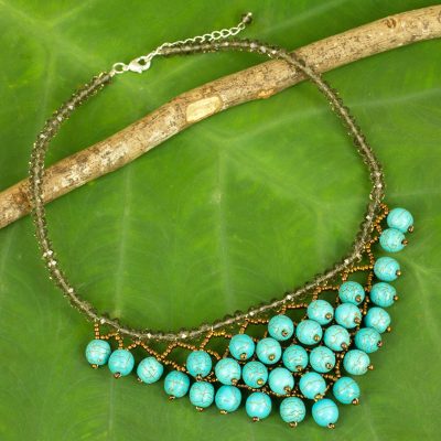 Calcite beaded necklace, 'Turquoise Beginnings' - Thai Turquoise colour Beaded Necklace Crafted by Hand