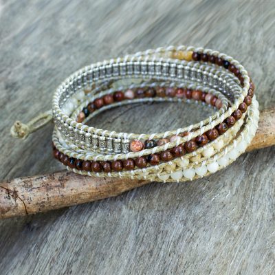 Jasper and quartz wrap bracelet, 'Natural Instinct' - Wrap Style Bracelet with Jasper Quartz and 950 Silver