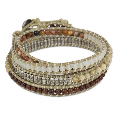 Jasper and quartz wrap bracelet, 'Natural Instinct' - Wrap Style Bracelet with Jasper Quartz and 950 Silver