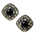 Onyx and marcasite button earrings, 'Vintage Belle' - Vintage Style Onyx and Marcasite 925 Silver Button Earrings thumbail
