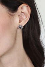 Onyx and marcasite button earrings, 'Vintage Belle' - Vintage Style Onyx and Marcasite 925 Silver Button Earrings