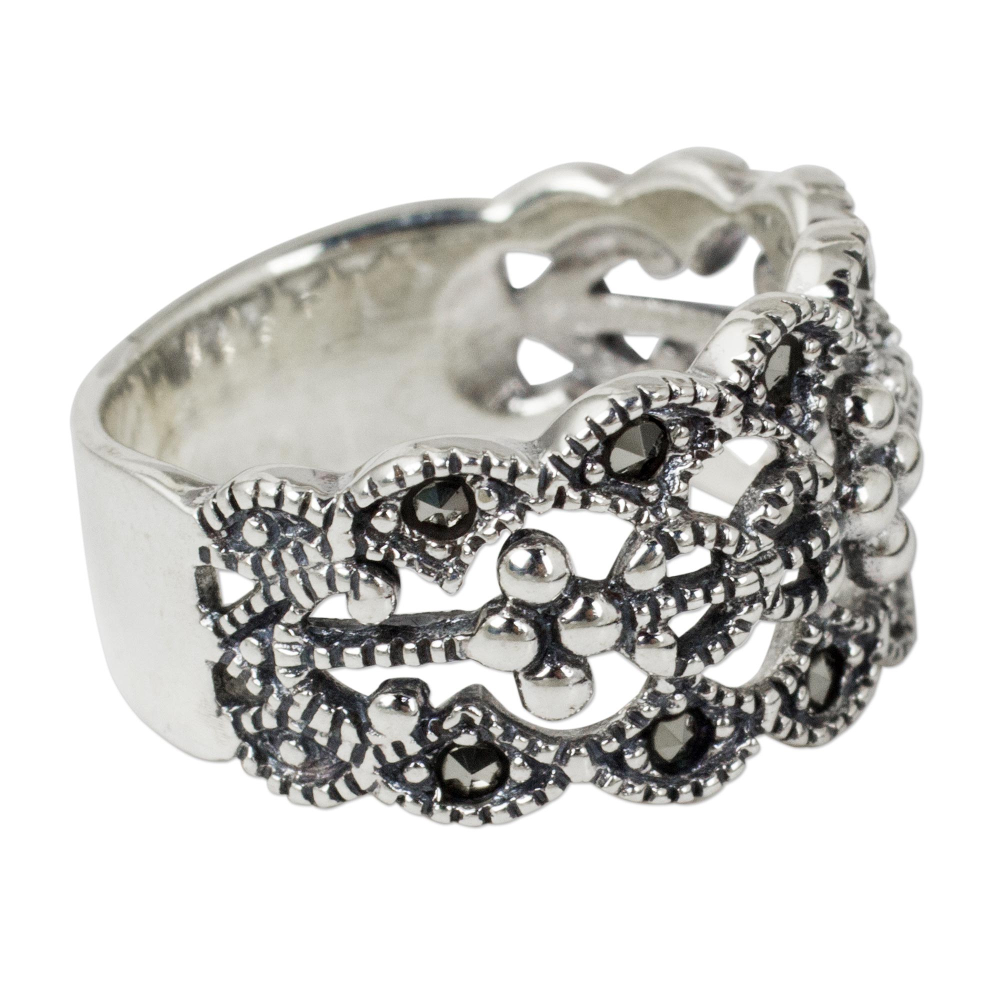 Classic Thai Style Marcasite on Sterling Silver Band Ring - Antique ...