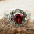 Garnet single stone ring, 'Contemporary Belle' - Garnet and Marcasite Sterling Silver Ring Artisan Jewelry thumbail