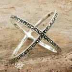 Marcasite band ring, 'Siam Atom' - Original Thai Ring Hand Crafted with Silver and Marcasite