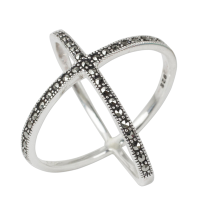 Marcasite band ring, 'Siam Atom' - Original Thai Ring Hand Crafted with Silver and Marcasite