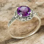 Amethyst single stone ring, 'Contemporary Belle' - Amethyst and Marcasite Sterling Silver Ring Artisan Jewelry
