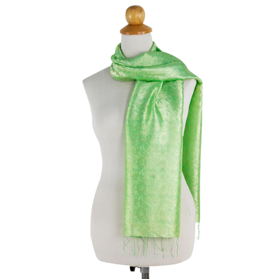 Pañuelo de mezcla de seda y rayón - Chal verde primavera de jacquard floral de mezcla de seda y rayón