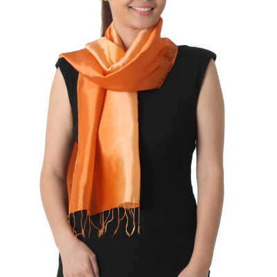 Rayon and silk blend scarf, 'Shimmering Daisy' - Shimmering Rayon and Silk Blend Scarf in 2-tone Orange