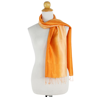 Rayon and silk blend scarf, 'Shimmering Daisy' - Shimmering Rayon and Silk Blend Scarf in 2-tone Orange