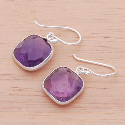 Amethyst dangle earrings, 'Lavender Breeze' - Handcrafted Sterling Silver and Faceted Amethyst Earrings