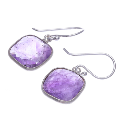 Amethyst dangle earrings, 'Lavender Breeze' - Handcrafted Sterling Silver and Faceted Amethyst Earrings
