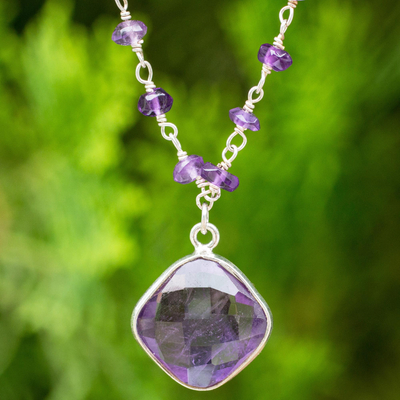 Amethyst pendant necklace, 'Lavender Breeze' - Handcrafted Faceted Amethyst and Sterling Silver Necklace