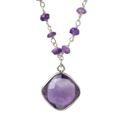 Amethyst pendant necklace, 'Lavender Breeze' - Handcrafted Faceted Amethyst and Sterling Silver Necklace