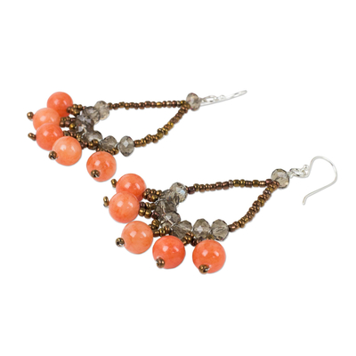 Perlenohrringe - Handgefertigte braun-orangefarbene Perlenohrringe