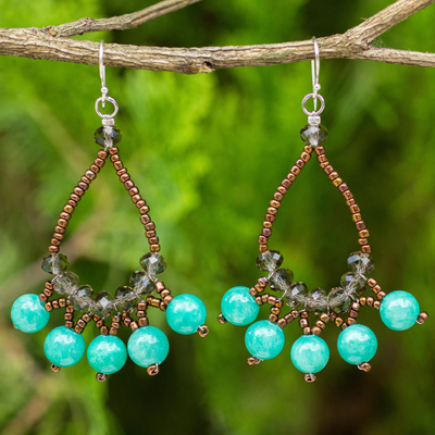 Beaded earrings, 'Green Harmony' - Thai Beaded Jewelry Earrings with Quartz and Glass Beads