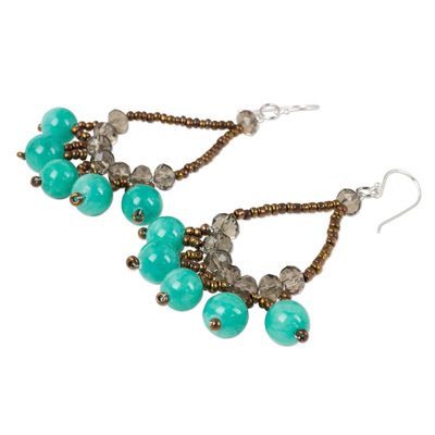 Beaded earrings, 'Green Harmony' - Thai Beaded Jewellery Earrings with Quartz and Glass Beads