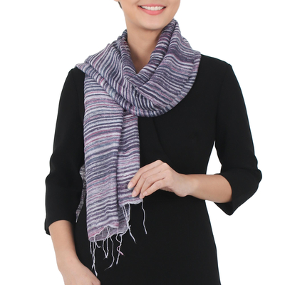 Silk scarf, 'Purple Iridescence' - Hand Spun Hand Dyed and Handwoven Thai Silk Artisan Scarf in