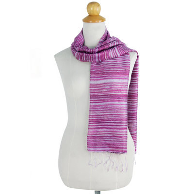 Pañuelo de seda - Bufanda tejida a mano lila púrpura y rosa 100% seda