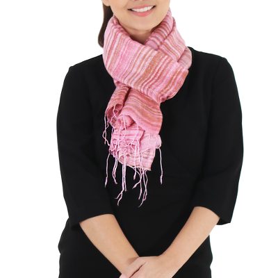 Silk scarf, 'Rose Iridescence' - Thai Hand Woven Pink and Brown 100% Silk Scarf