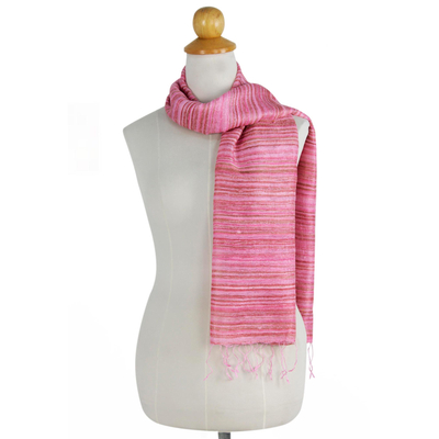 Silk scarf, 'Rose Iridescence' - Thai Hand Woven Pink and Brown 100% Silk Scarf