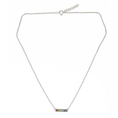 Multi-gemstone pendant necklace, 'Rainbow Chakra' - Multi Gemstone Chakra Pendant Necklace in Sterling Silver