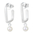 Cultured pearl half-hoop earrings, 'Femininity Squared' - Cultured Pearl and Brushed Satin Silver Half Hoop Earrings (image 2a) thumbail
