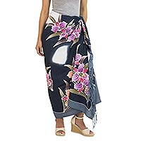 Rayon batik sarong, 'Luminous Orchids'