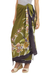 Rayon batik sarong, 'Autumn Cattleya' - Handmade Olive Green Rayon Sarong with Floral Motif thumbail
