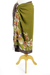 Rayon batik sarong, 'Autumn Cattleya' - Handmade Olive Green Rayon Sarong with Floral Motif (image 2c) thumbail