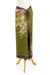 Rayon batik sarong, 'Autumn Cattleya' - Handmade Olive Green Rayon Sarong with Floral Motif (image 2d) thumbail